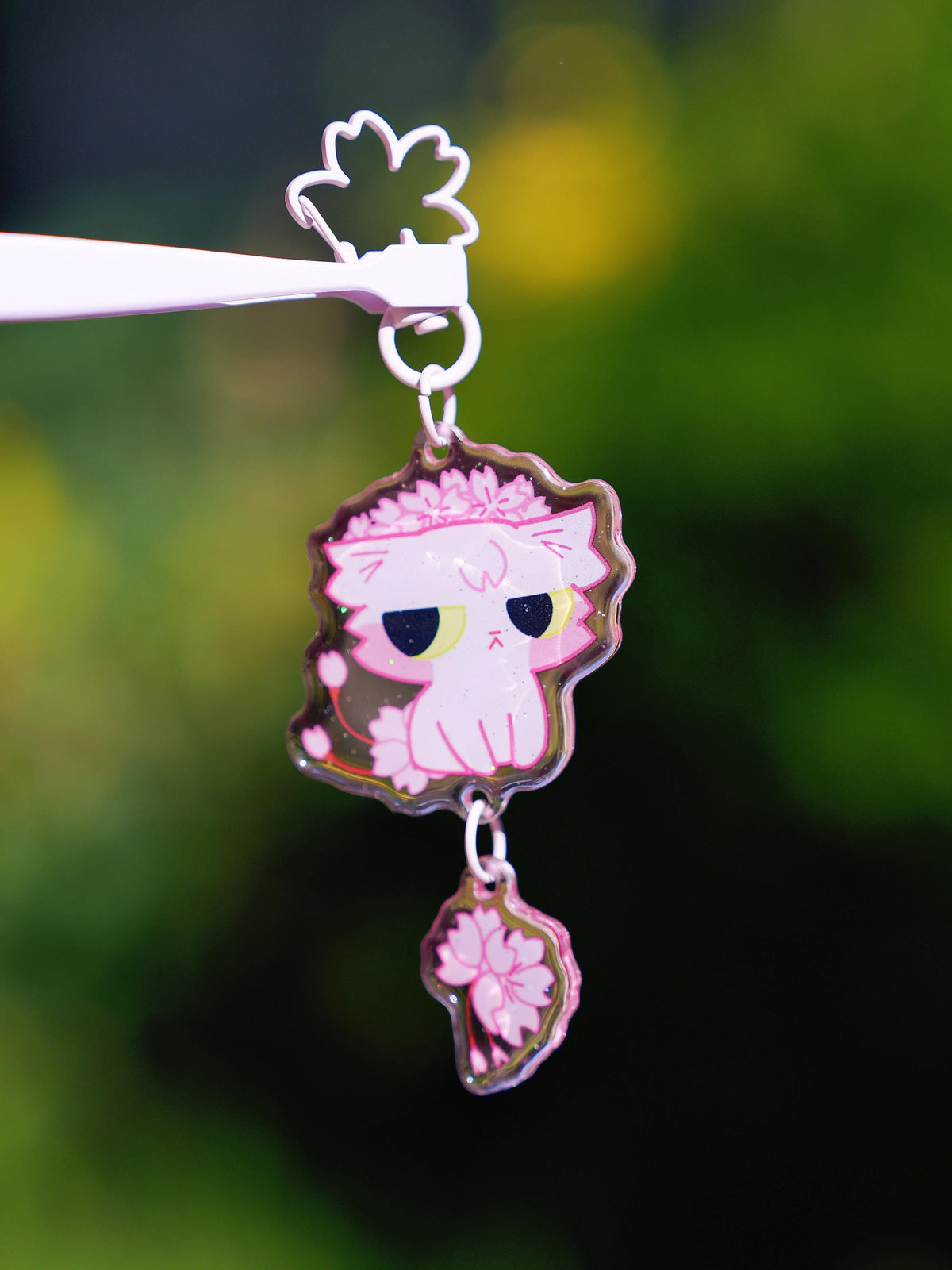 Sakura Cat Connection Keychain | Cherry Blossom Kitty | Double Charm