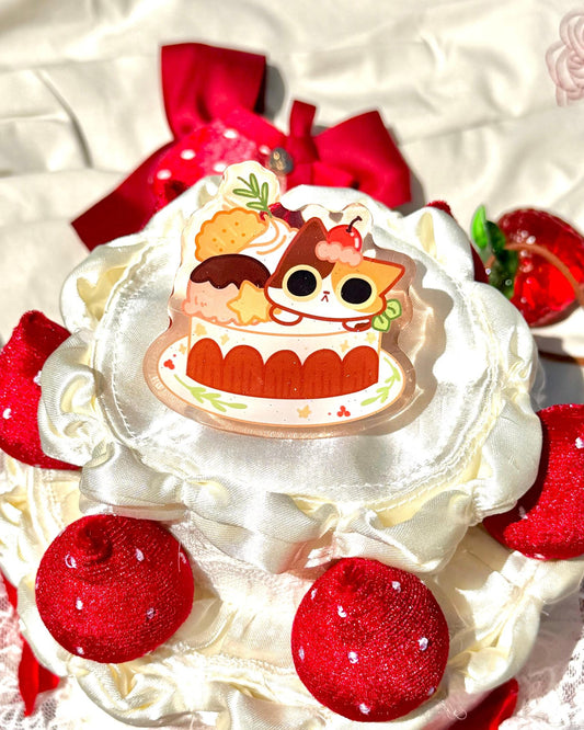 Celebration Cake Cat Magnet | Kitty Cake Fridge Magnet | Kawaii Dessert Cat Magnet