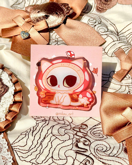 Mushroom Cat Magnet | Cute Woodland Kitty Fridge Magnet | Kawaii Forest Cat Magnet