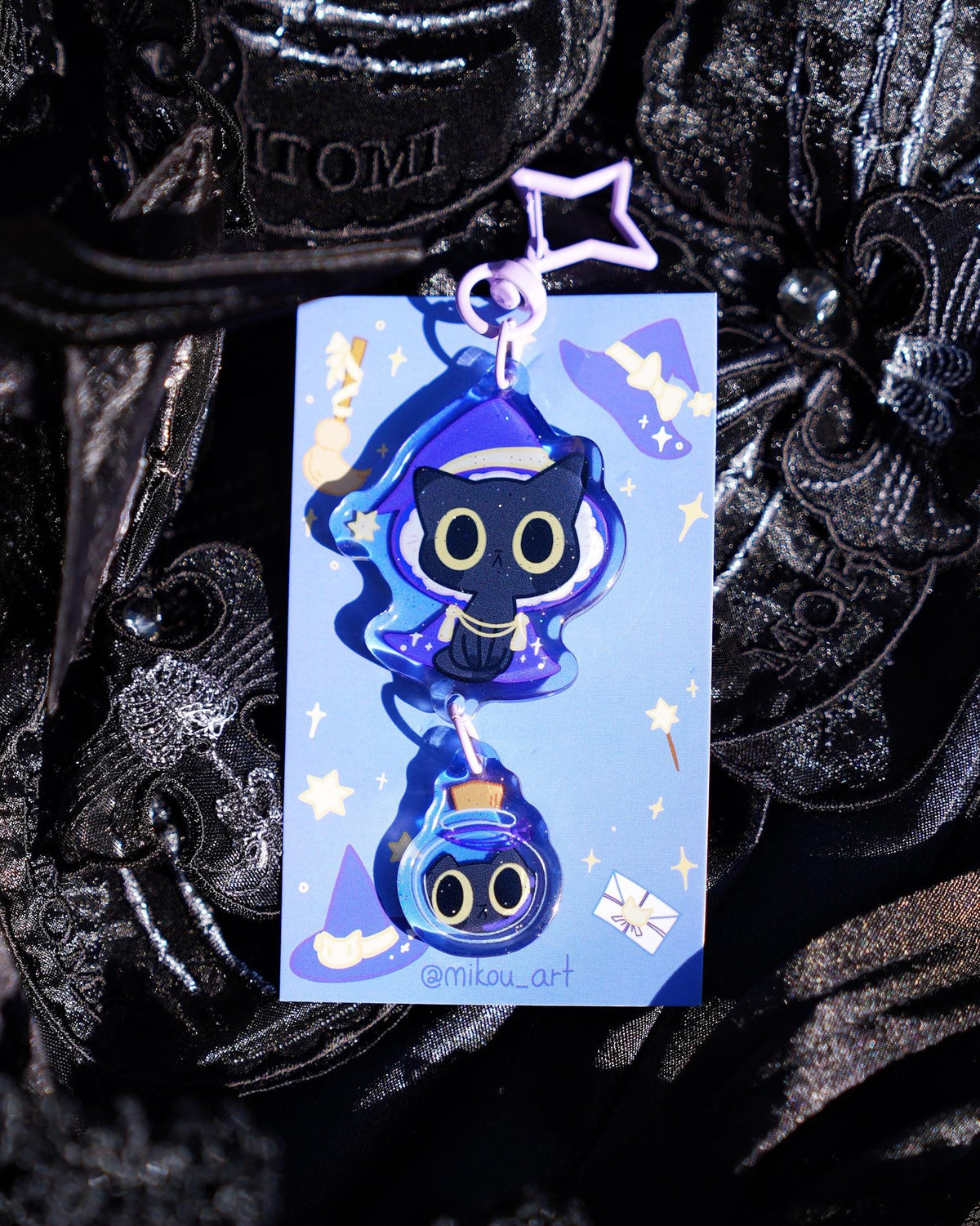 Wizard Cat Connection Keychain | Magic Kitty Acrylic Keychain | Double Charm Cat Keychain