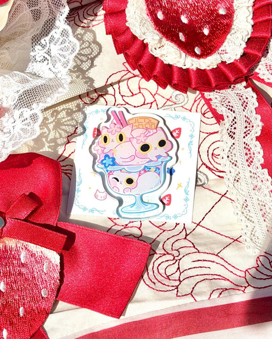 Strawberry Cat Sundae Magnet | Kitty Dessert Fridge Magnet | Kawaii Strawberry Cat Magnet