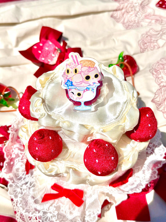Strawberry Cat Sundae Magnet | Kitty Dessert Fridge Magnet | Kawaii Strawberry Cat Magnet