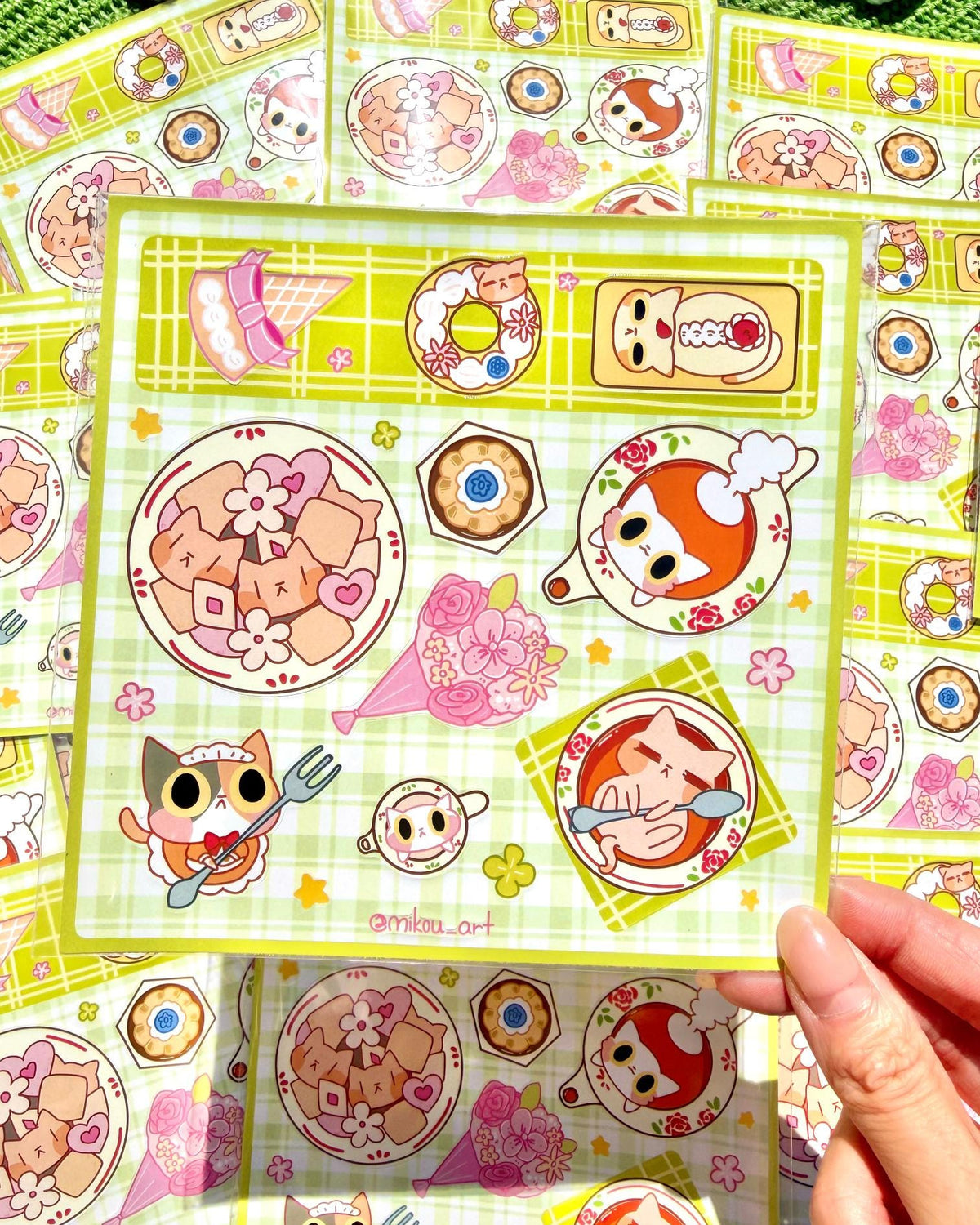Cat Tea Party Stickers | Waterproof Vinyl Sheet (14x14cm)
