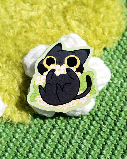 Black Cat and Flowers Vinyl Sticker | Floral Kitty Sticker  | 3 inch | Waterproof & Fade-Resistant