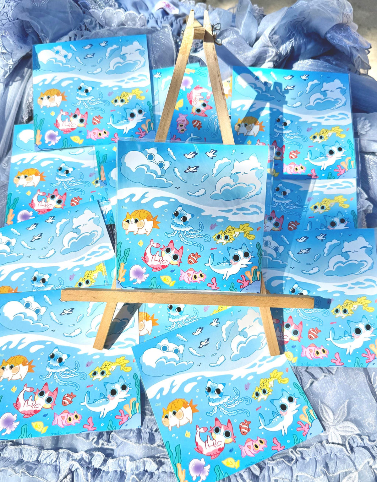 Mermaid Cat Sticker Sheet | Deep Sea Kitty | Waterproof Vinyl Sheet (14x14cm)