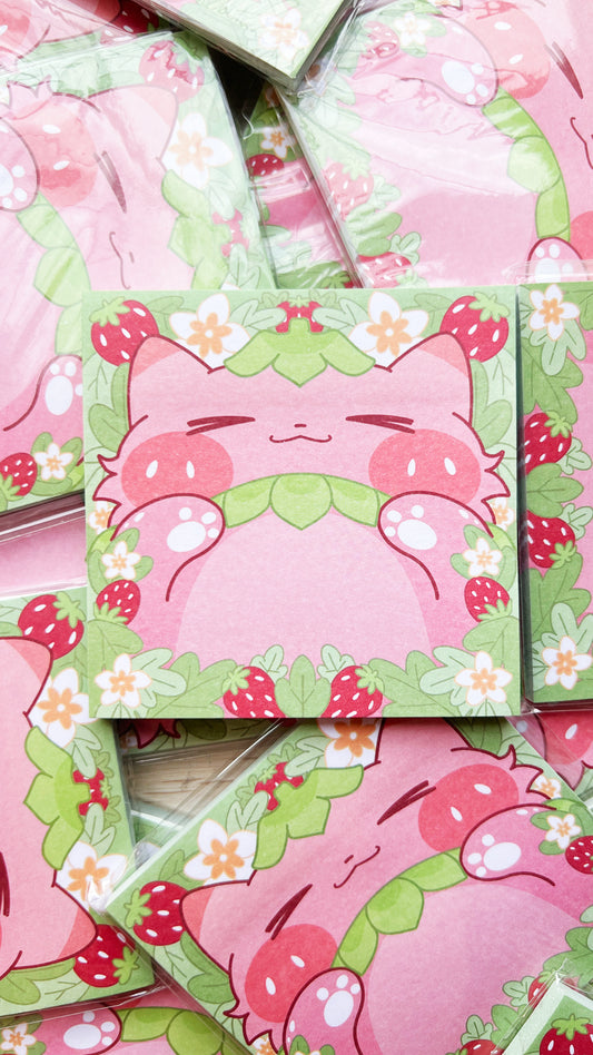Notepad | Whimsical Strawberry Cat Collage| Mikou Original Art