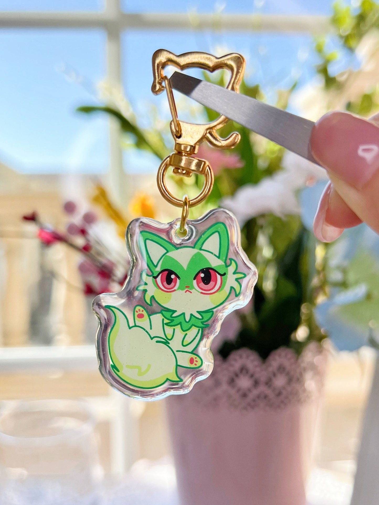 Grass Cat Epoxy Acrylic Keychain/Charm |Pokemon Scarlet & Violet Inspired