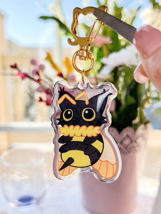 Cute Bee Black Cat Epoxy Acrylic Keychain/Charm | Mikou Original Art