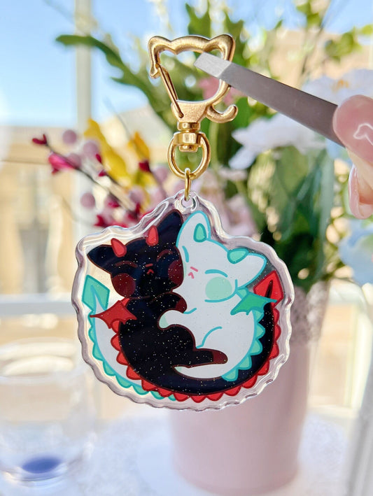 Cute Dragon Cat Epoxy Acrylic Keychain/Charm | Mikou Original Art