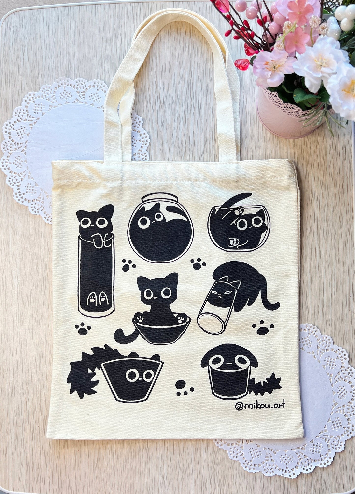 Full of Liquid Cats Cotton Tote Bag | 100% Cotton | Gift for Cat Lovers | Handmade, Durable and Functional | Mikou Original Art