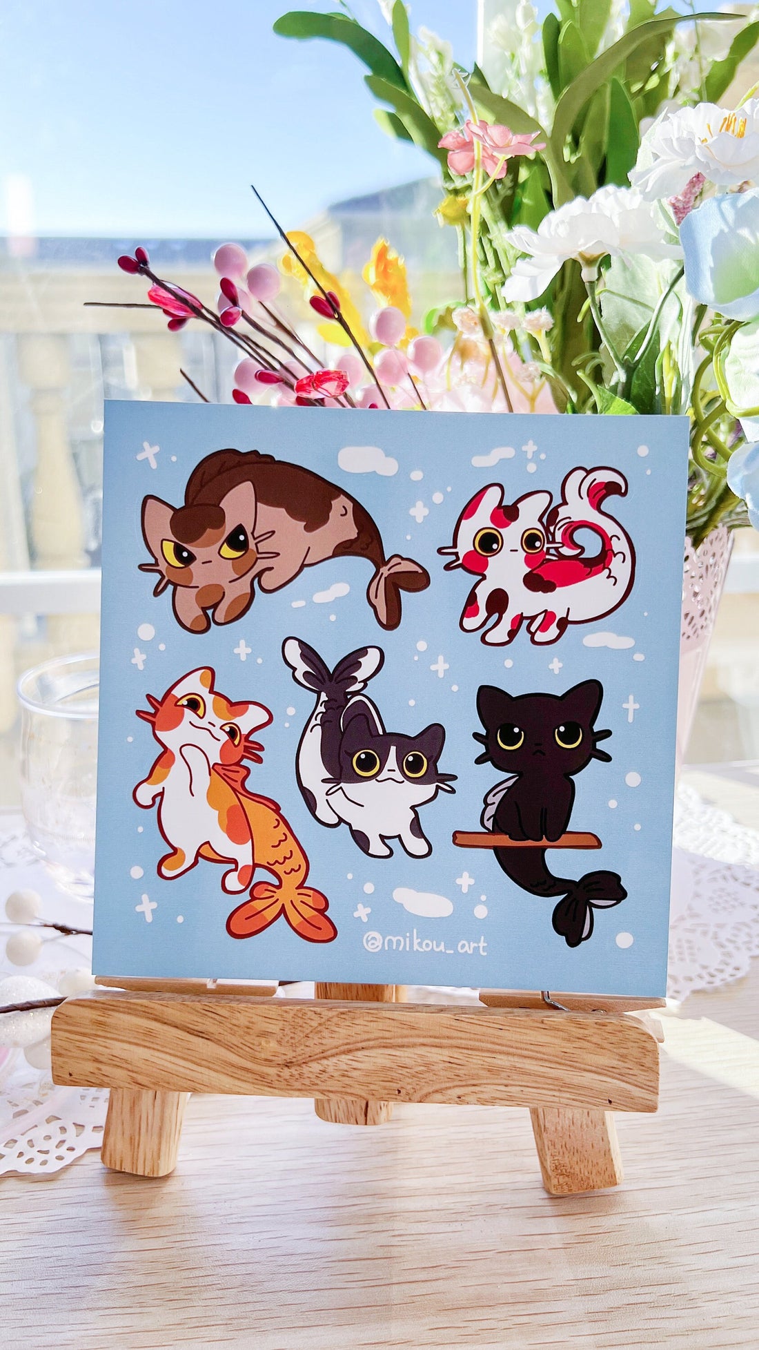 Whimsical Mermaid Cat Collage Vinyl Sticker Sheet | 5.5x5.5 inch | Mik ...