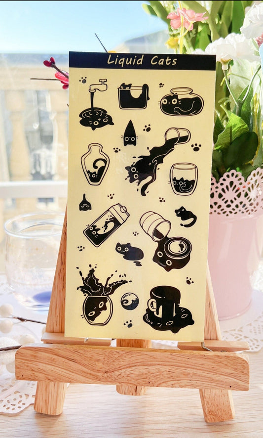 Liquid Cat Collage Vinyl Sticker Sheet (Clear) | 7x3.5 inch | Mikou Original Art