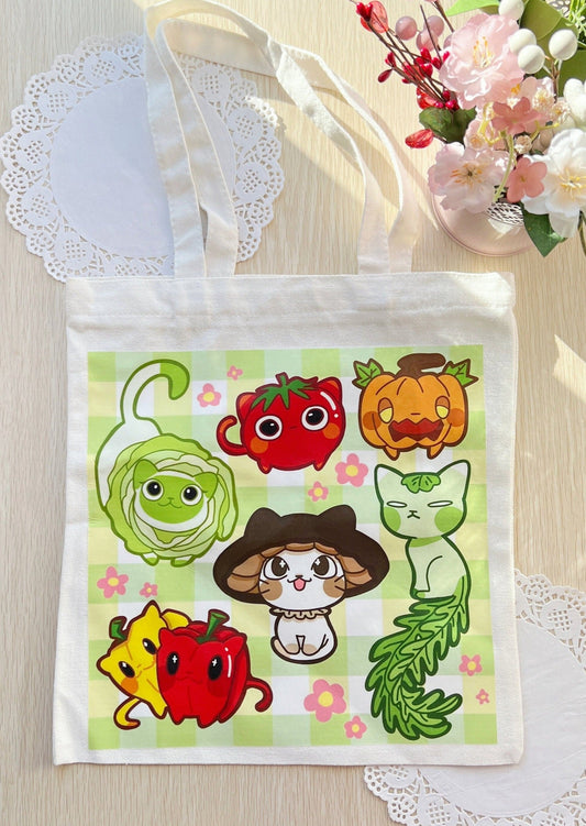 Cats Vegetable Cotton Tote Bag | 100% Cotton | Mikou Original Art