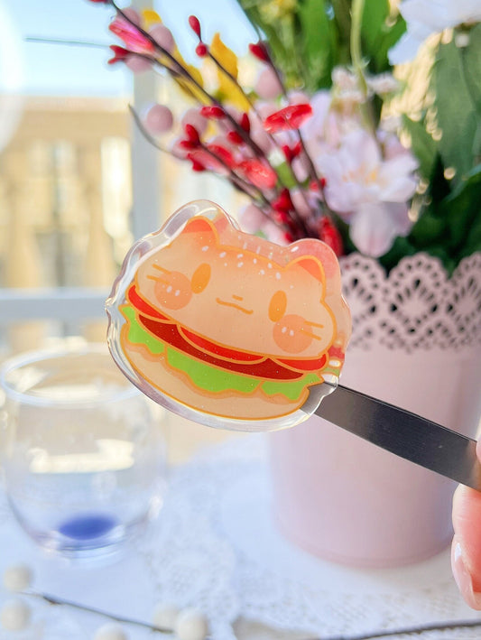 Cute Burger Cat Epoxy Acrylic Clips | Mikou Original Art