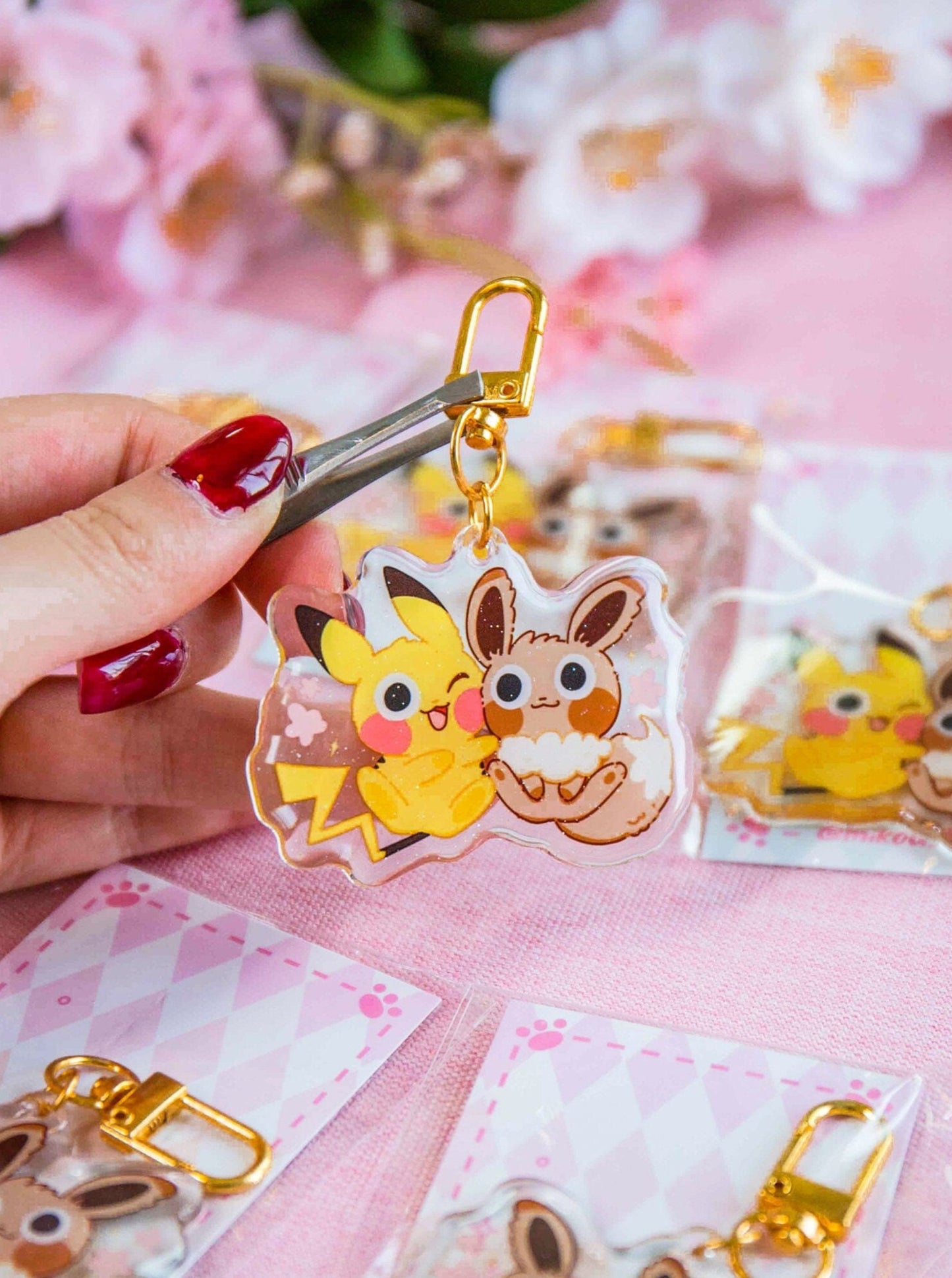 Adorable Pikachu Eevee Epoxy Acrylic Keychain/Charm |Pokemon Inspired