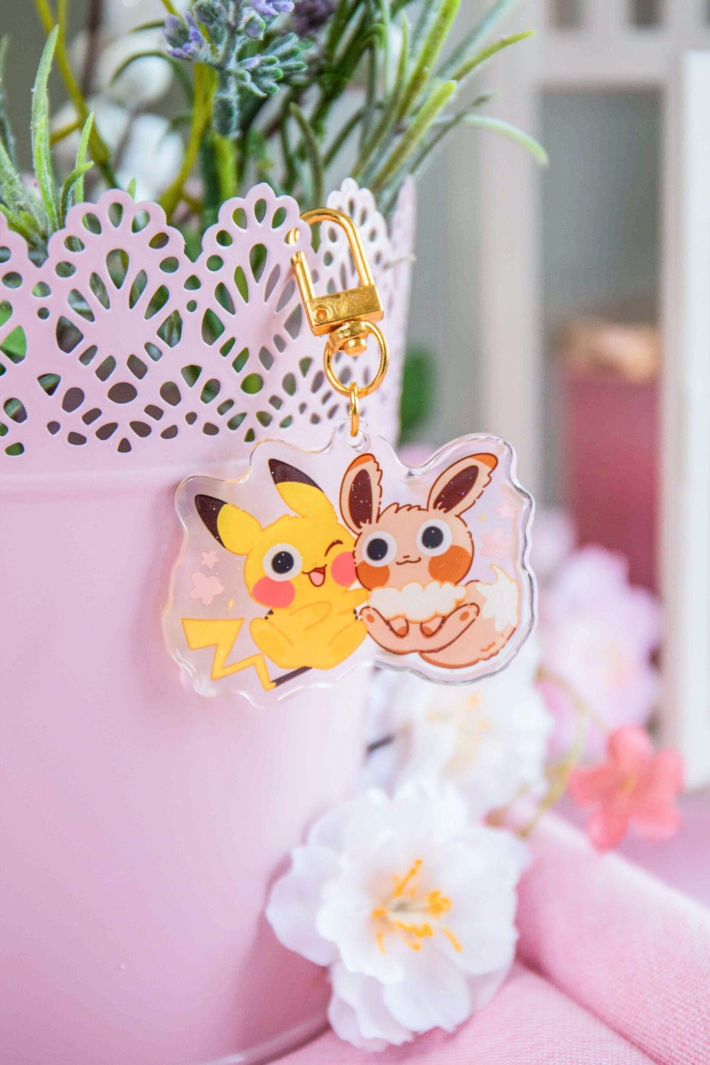 Adorable Pikachu Eevee Epoxy Acrylic Keychain/Charm |Pokemon Inspired