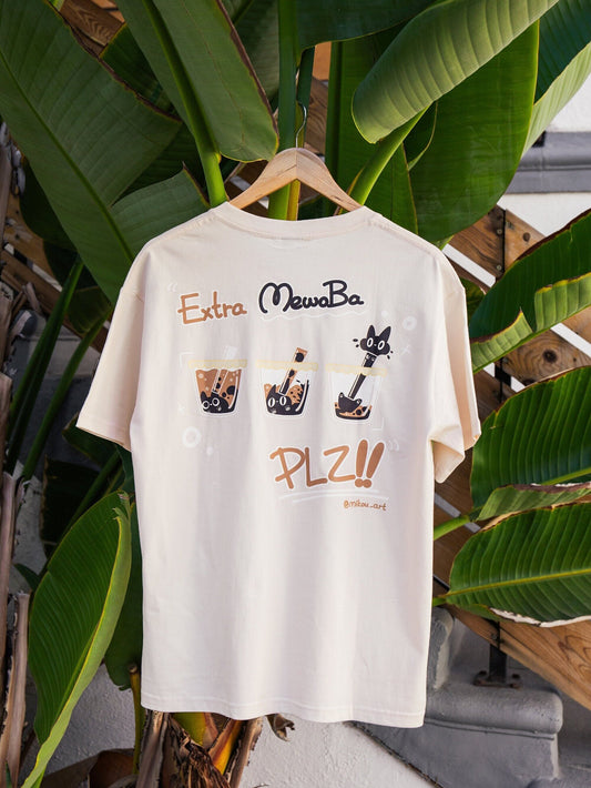 Cute Mewoba Oversized T-Shirt | Double-Sided Pattern | Boba Cat | Unisex Tee | Mikou Original Art