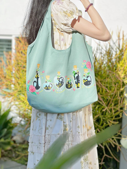 CatPotion Lab Tote Bag | Shoulder Bag with Magnetic Snap & Inner Pocket | Gift for Cat Lovers | Durable, and Functional | Mikou Original Art